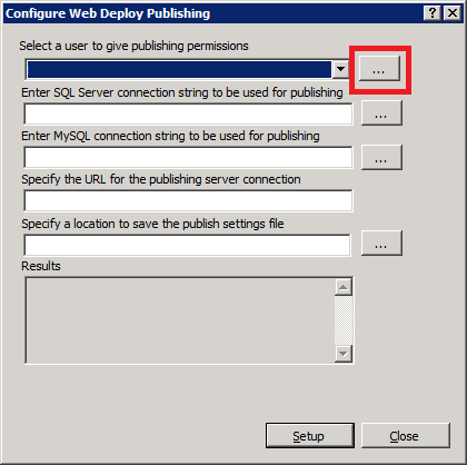 Screenshot che mostra la finestra di dialogo Configura pubblicazione distribuzione Web. I puntini di sospensione sulla prima variabile sono evidenziati.