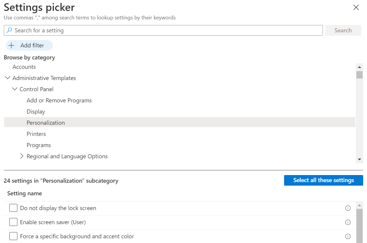 Screenshot che mostra come espandere i modelli amministrativi in un criterio del catalogo delle impostazioni in Microsoft Intune.