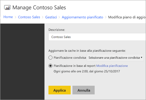 Lo screenshot che mostra la pagina di modifica del piano di aggiornamento pianificato è simile alla schermata di creazione.