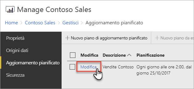 Screenshot che mostra l'opzione Seleziona modifica accanto al piano da modificare.