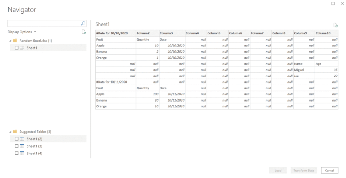 Riconoscere una tabella di Excel in Power BI Desktop per Power BI Report Server.