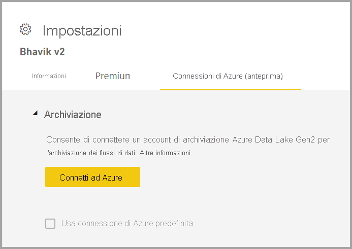 Screenshot of the Workspace settings pane on the Azure connections tab.