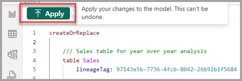 Screenshot dell'applicazione dello script usando il pulsante Applica nell'editor di codice.