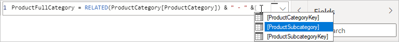Schermata della categoria ProductCategory scelta per la formula.