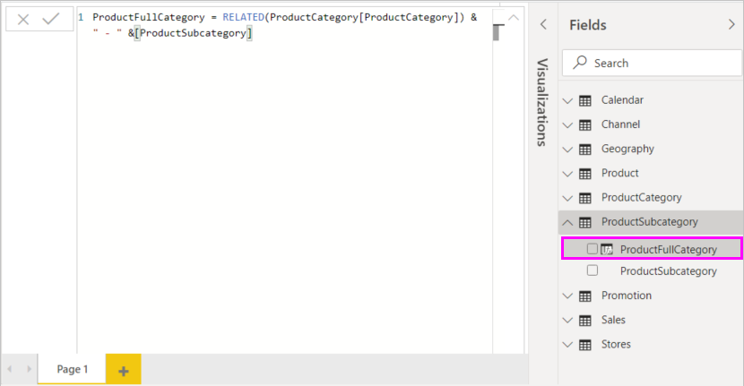 Screenshot della colonna ProductFullCategory completa.