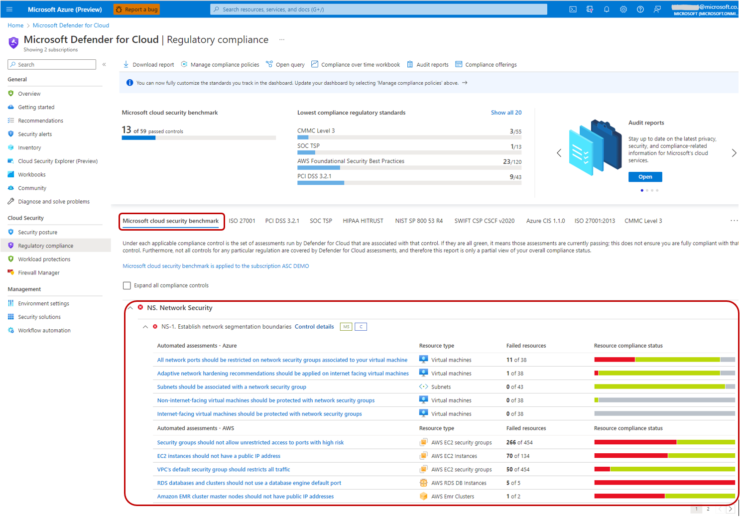 Screenshot dell'integrazione mscb in Microsoft Defender for Cloud