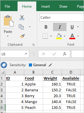 Schermata di Excel.