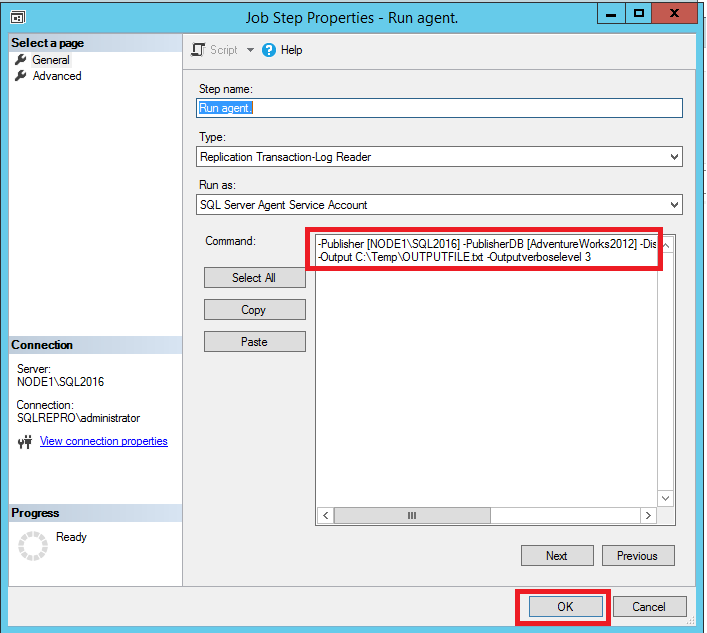 Screenshot dell'output dettagliato nelle proprietà della fase del processo.