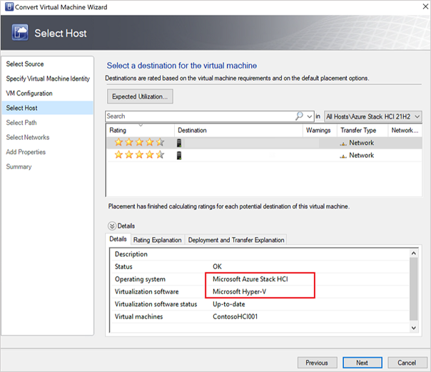 Screenshot che mostra l'opzione per selezionare host.