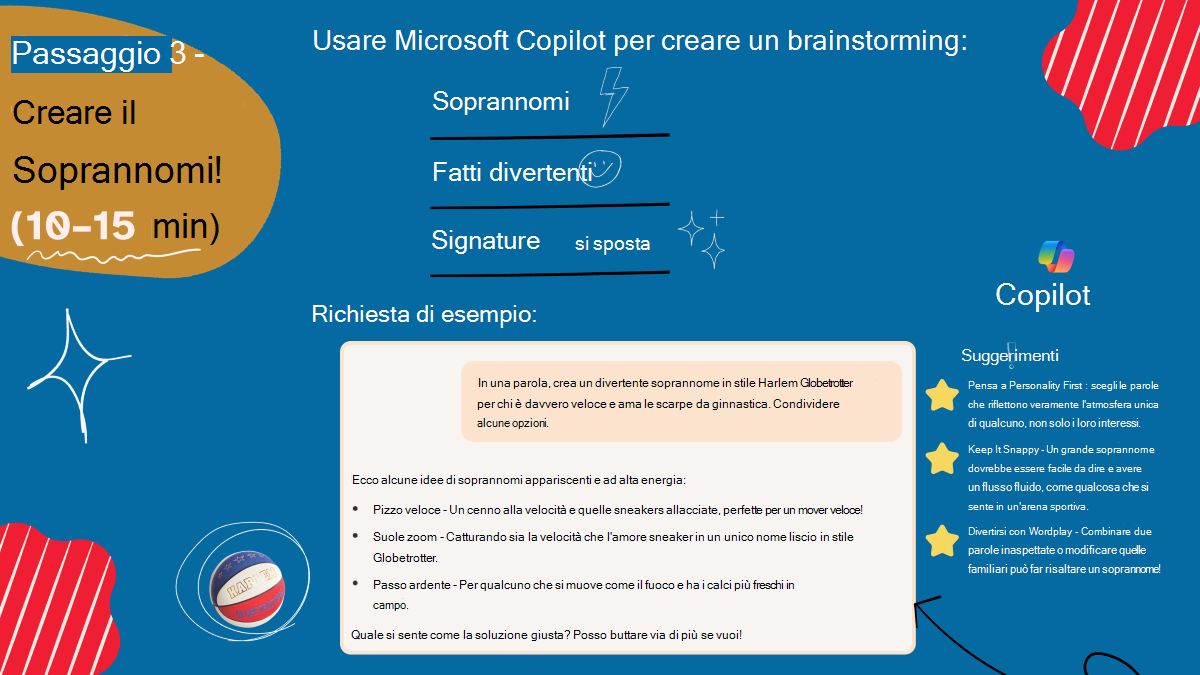 Screenshot della diapositiva Crea nomi alternativi nel mazzo di PowerPoint per studenti.