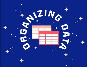 Immagine di intestazione con fogli di calcolo e testo: organizzazione dei dati.