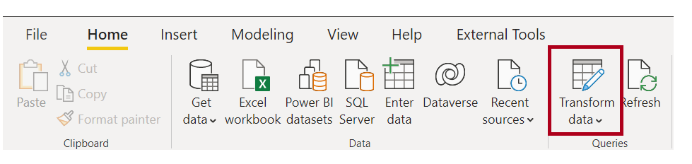 Screenshot del pulsante Trasforma dati.