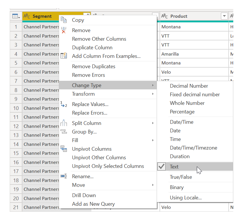 Screenshot del menu Modifica tipo.