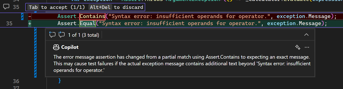 Generare un suggerimento di codice basato su un pull request commento