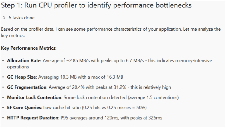 Profiler Agent visualizzando le metriche dei contatori .NET, tra cui frequenza delle richieste, richieste non riuscite e utilizzo della memoria per un'applicazione ASP.NET