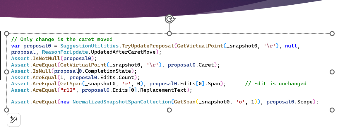 Code copiato da Visual Studio in PowerPoint con evidenziazione e formattazione della sintassi