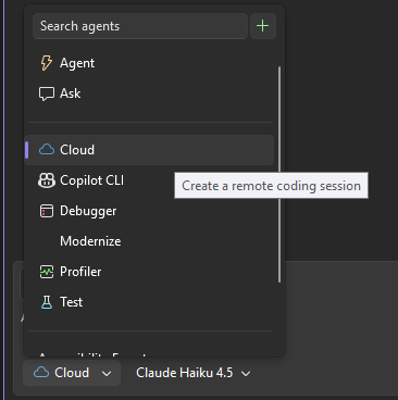 Opzione cloud nel selezionatore agente chat