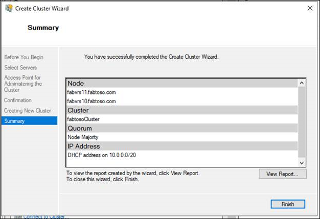 Creazione del cluster completata