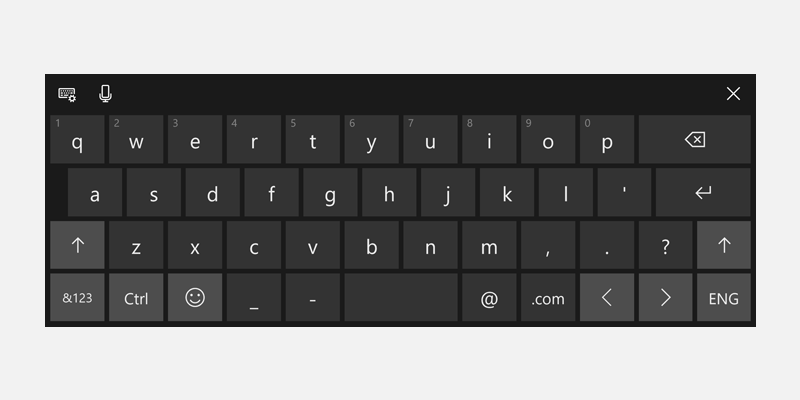 tastiera virtuale di Windows per gli indirizzi di posta elettronica