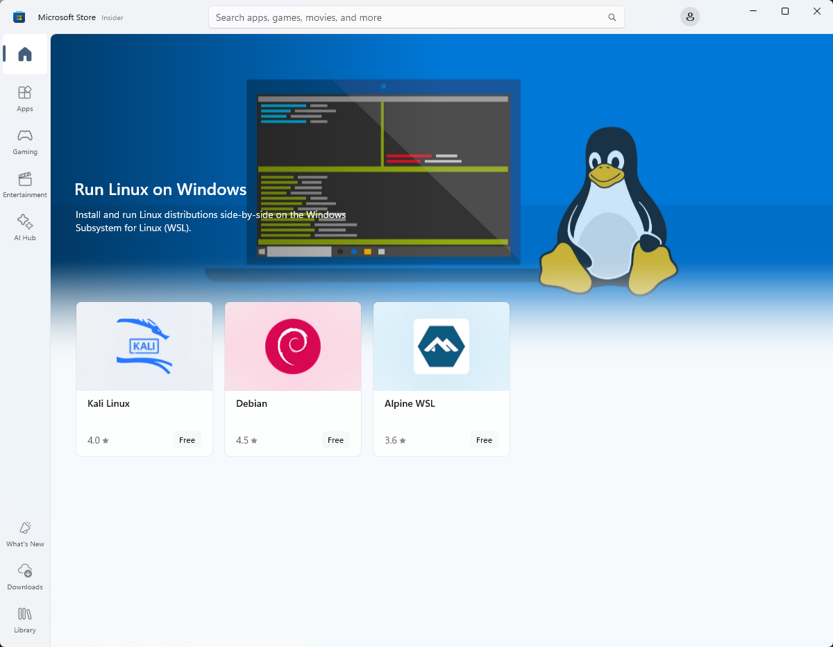 Visualizzazione delle distribuzioni di Linux in Microsoft Store