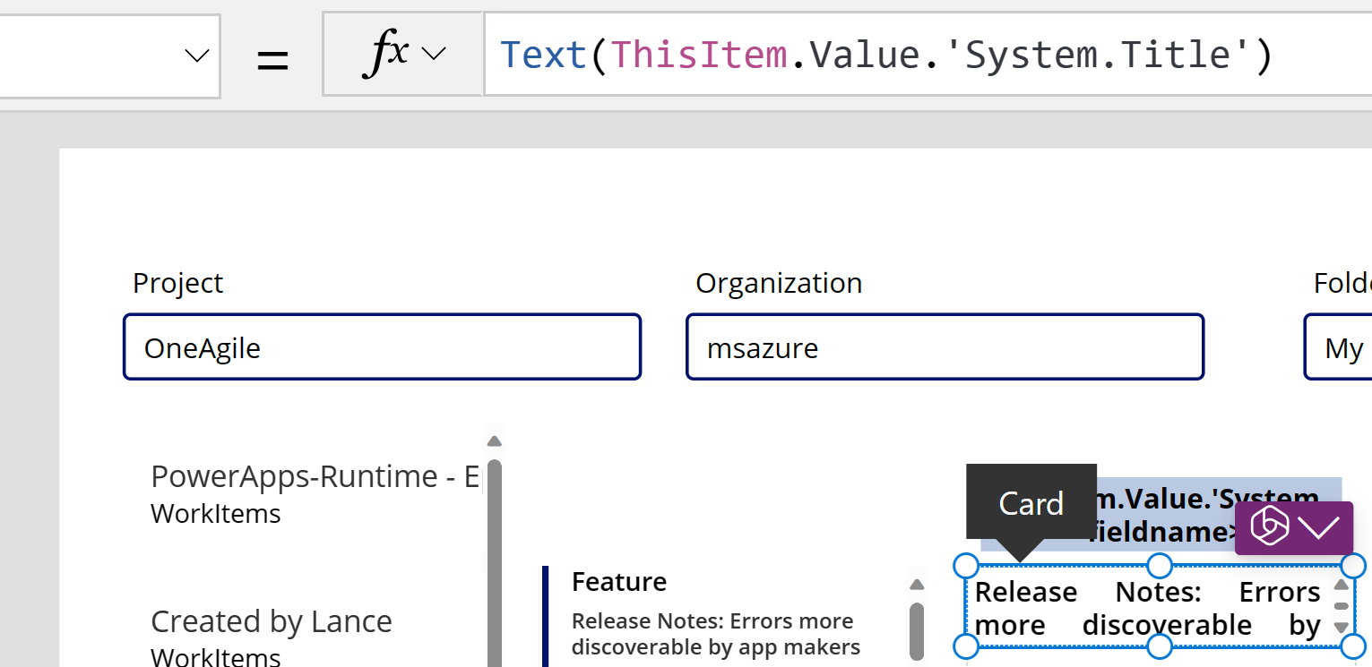 Screenshot of a text input control referring to the title of the work item.
