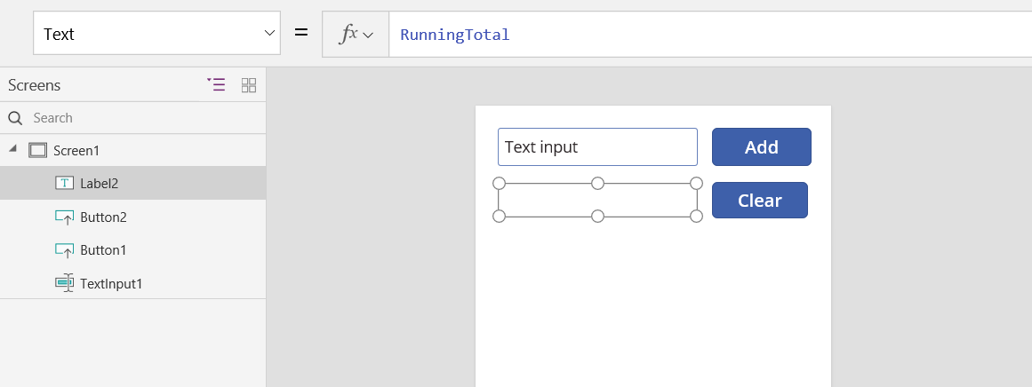 Screenshot of the Text property of the label set to the name of the variable.