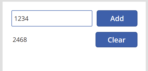 Screenshot of the Text input control showing a value, and the label showing the running total.
