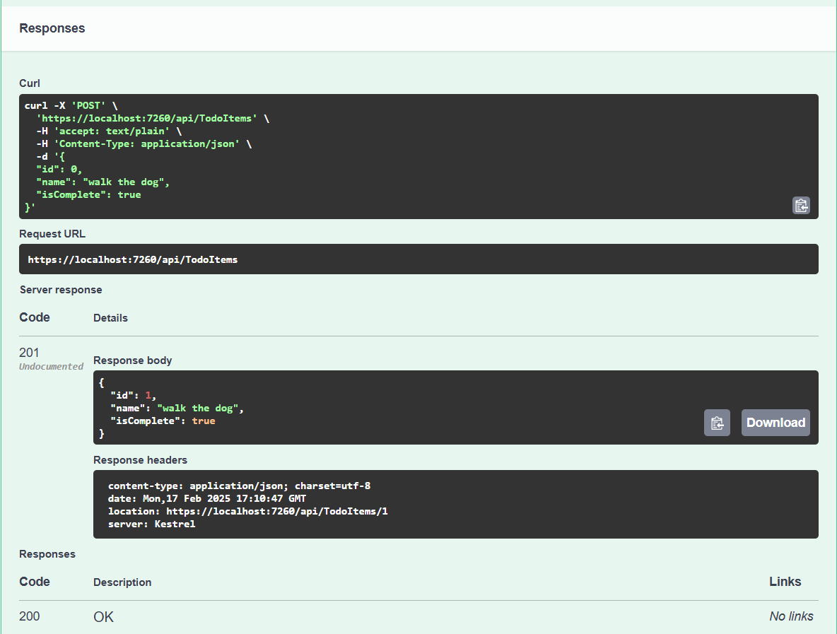 Swagger с ответом POST