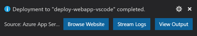 Сообщение об успешно выполненном развертывании