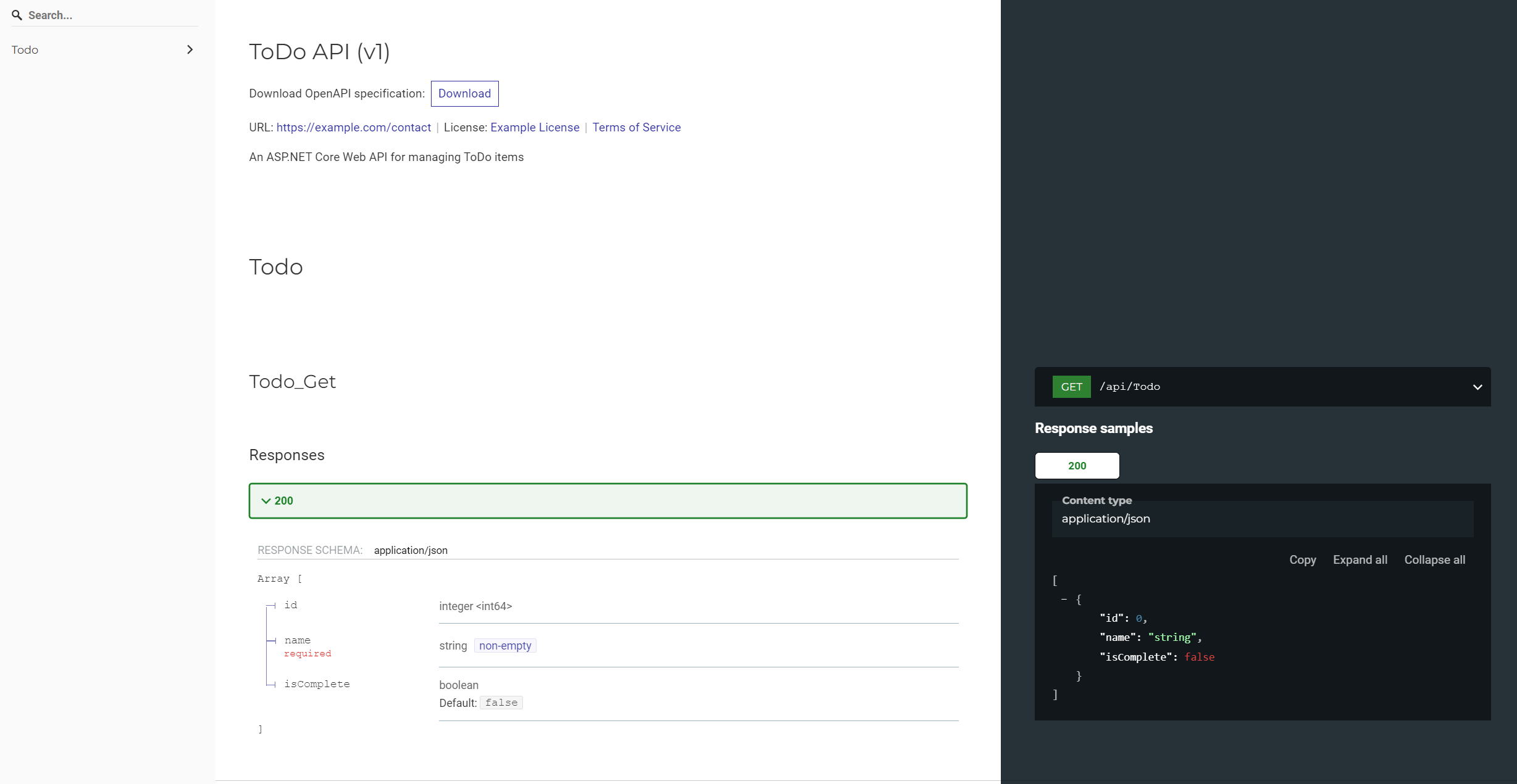 Документация по Redoc для примера API.