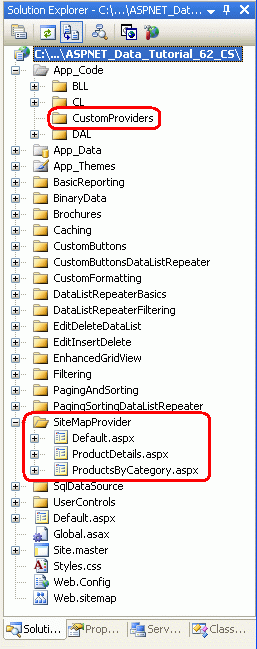 Добавьте страницы ASP.NET для учебных материалов о провайдерах карт сайта