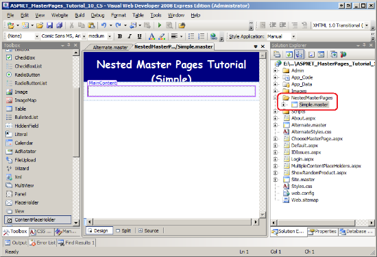 Основная страница Simple dot при загрузке в конструктор Visual Studio.