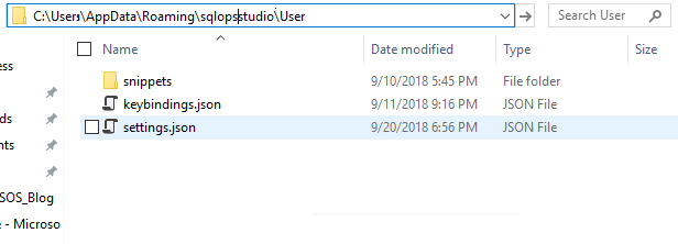 Снимок экрана файла settings.json в структуре папок Проводника Windows.