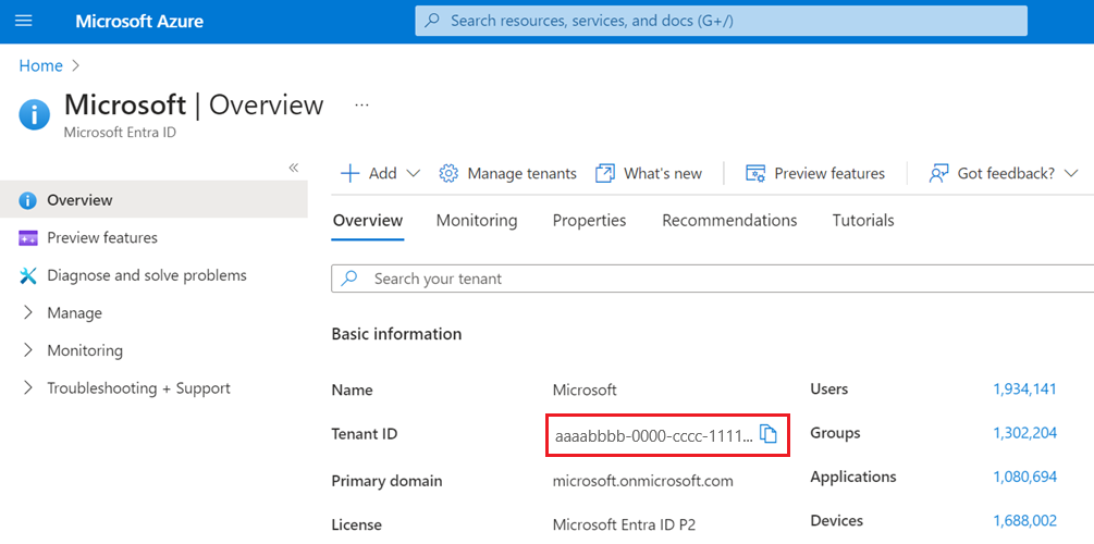 Снимок экрана: получение идентификатора клиента Azure AD B2C.