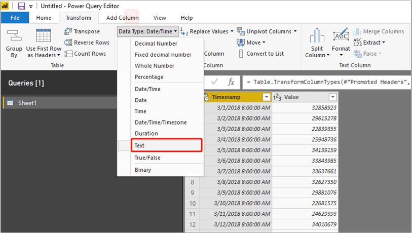Изображение раскрывающегося списка типа данных