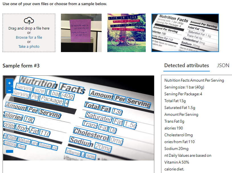 Снимок экрана: демонстрация OCR в Vision Studio.