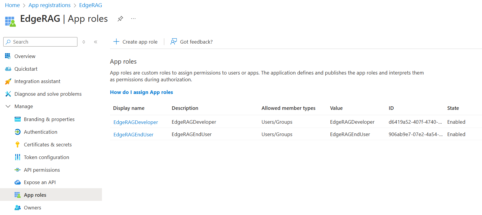 Снимок экрана: две роли приложения, созданные для разработчика и пользователя.