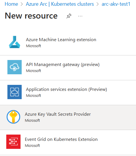 Снимок экрана: расширение поставщика секретов Azure Key Vault на портале Azure.