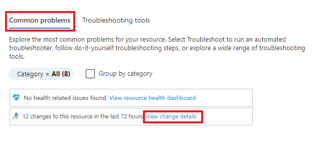 Screenshot of viewing common problems in Diagnose and Solve Problems tool.