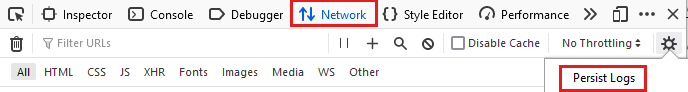 Screenshot of the Network setting for Persist Logs.