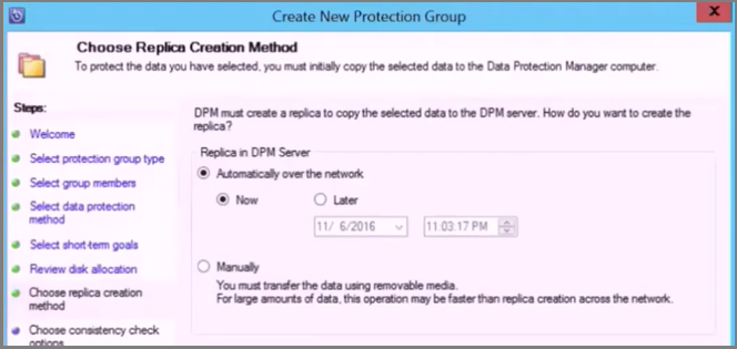 Снимок экрана: выбор метода создания реплики.