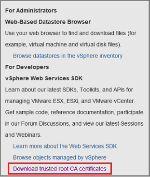 Снимок экрана показывает, как скачать доверенный корневой сертификат Центра сертификации.