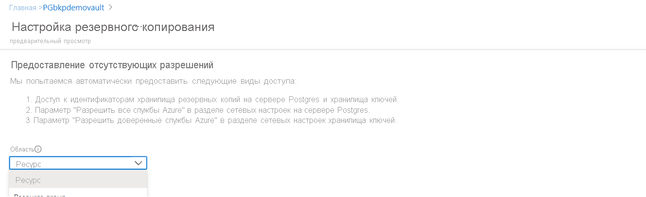 Снимок экрана: поле для определения области разрешений доступа.