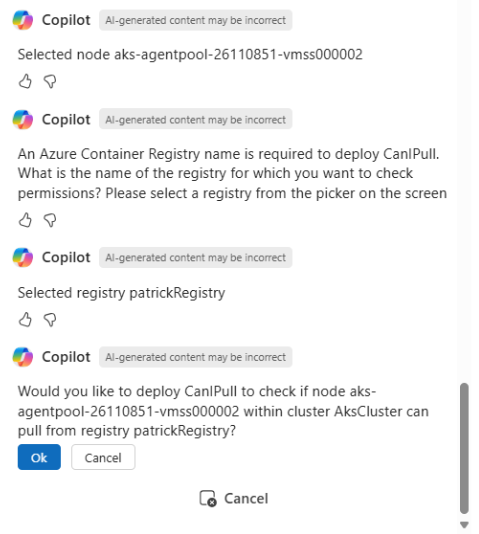 Скриншот Copilot в Azure, подтверждающего успешное развертывание CanIPull в кластере.