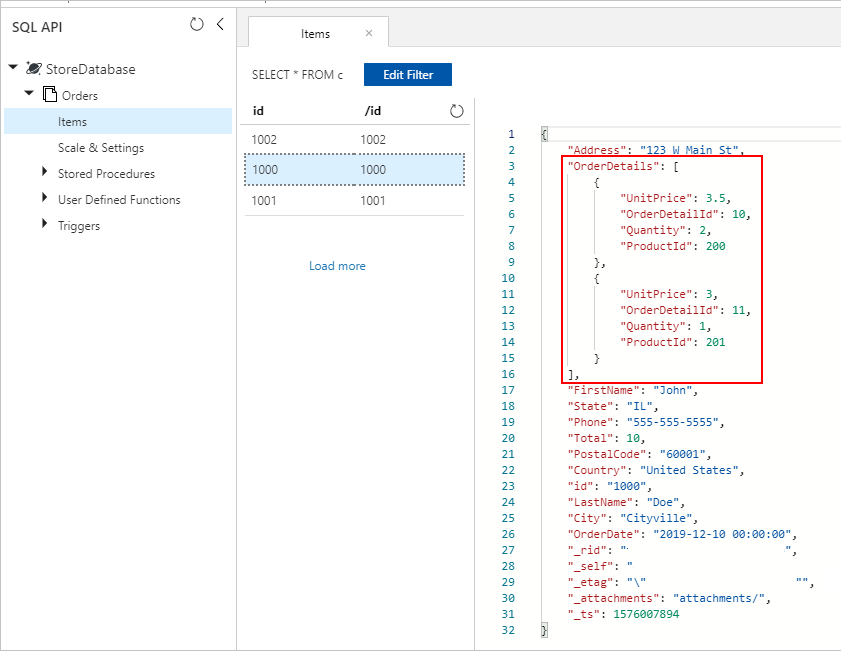 Снимок экрана: полученные данные после миграции.