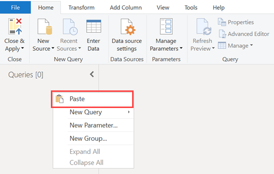 Снимок экрана: панель навигатора Power BI Desktop с раскрывающимся меню правой кнопки мыши с выделенным параметром 