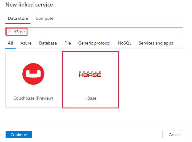 Снимок экрана: соединитель HBase.