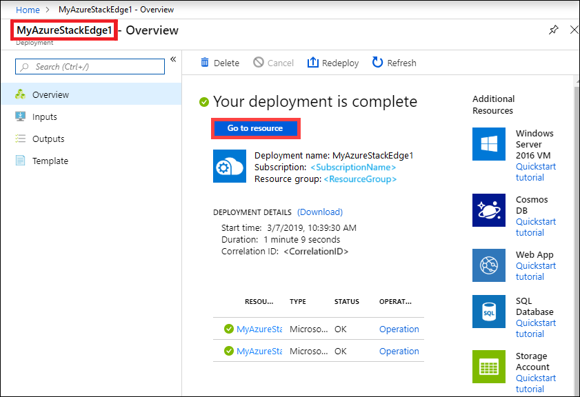 Перейти к ресурсу Azure Stack Edge