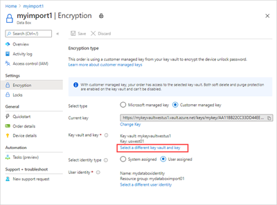 Снимок экрана страницы обзора заказа Data Box, демонстрирующий процесс выбора различных параметров хранилища ключей и параметров ключей.
