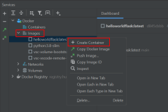 Снимок экрана: запуск контейнера из образа Docker в PyCharm.